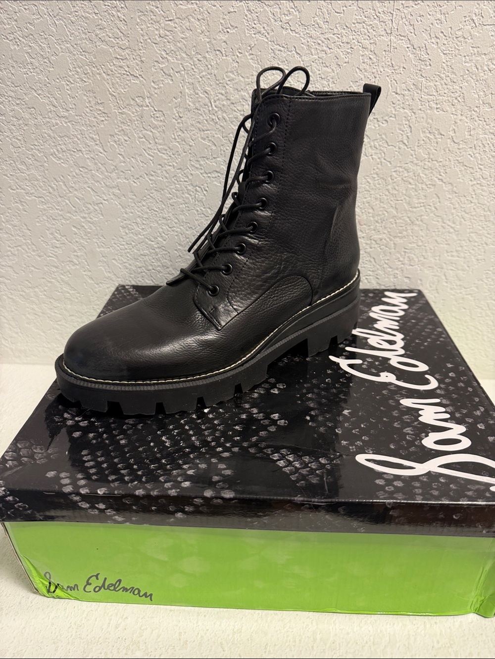NIB- Sam Edelman Leather Black Ankle Combat Boots -Garrette Women's 9.5